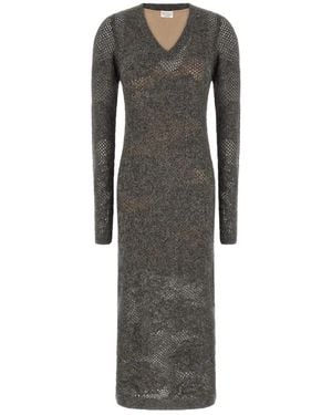 Brunello Cucinelli Kleedjes ,Grijs ,Wol Bloemenkant Lange Jurk
