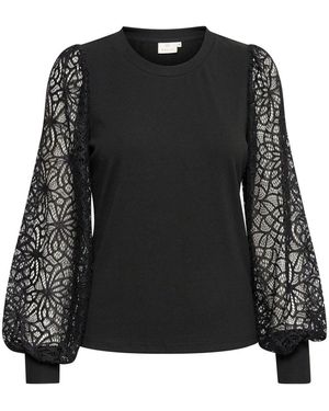Kaffe Spitzen T-Shirt Top Schwarz Tief