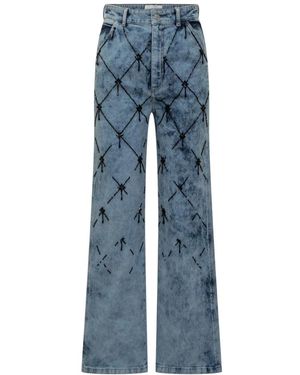 Des Phemmes Jeans ,Blauw ,Denim Wide-Leg Jeans Met Zwarte Netborduursels