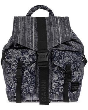 Ganni Floral Motif Rucksack - Schwarz