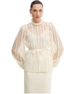 Twinset Overhemden ,Katoen Blouse Met Kant En Strik - Naturel