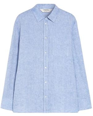 Max Mara Linnen Blouse Met Lange Mouwen - Blauw