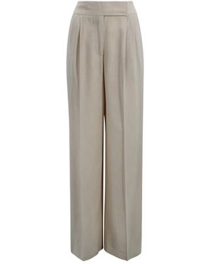Etro Broeken ,Leer Wijde Pijpen Broek Met Plooien - Grijs
