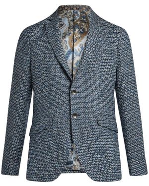 Etro Jassen ,Blauw ,Wol Jacquard Jasje Met Enkele Rij Knopen
