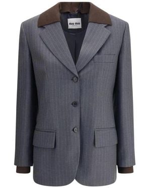 Miu Miu Gestreepte Blazer Met Piek Revers - Blauw