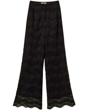 Twinset Broeken ,Zwart ,Katoen Wijde Macramé Kanten Broek