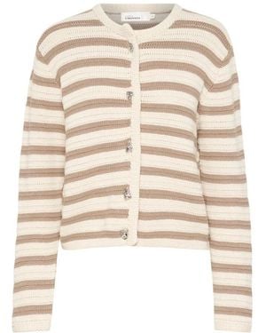 Karen By Simonsen Gestreifter Cardigan Simply Taupe - Natur