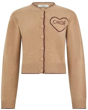 Chloé Gebreide Cardigan Met Hartborduurwerk - Naturel