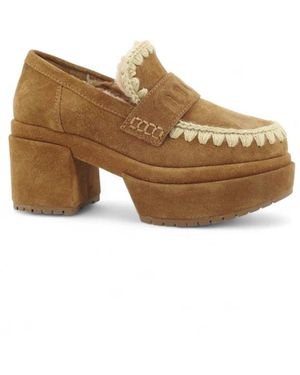 Mou Schoenen ,Bruin ,Suède Platform Loafer Suède