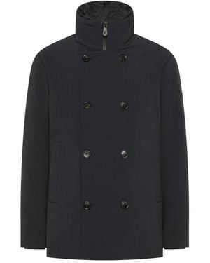 Peuterey Jassen ,Blauw ,Leer Double-Breasted Jas Met Rits - Zwart