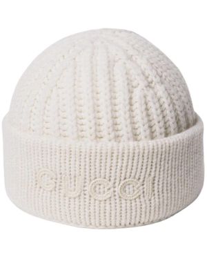 Gucci Logo-Patch Ribbed Beanie - Wit