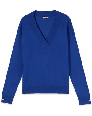 Oltre Truien & Vesten ,Blauw ,Nylon V-Hals Trui