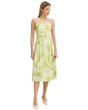 Fracomina Kleedjes ,Veelkleurig ,Katoen Jurk Met Vierkante Hals En Bloemenprint, Midi-Lengte - Geel