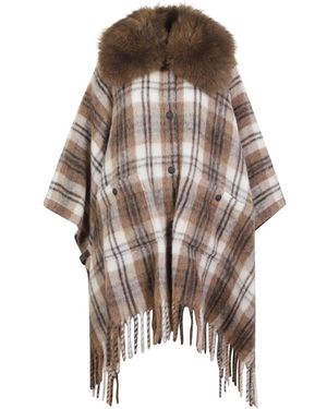 Moncler Cape Van Mohair- Alpaca- En Wolmix Met Schapenvachtkraag - Bruin
