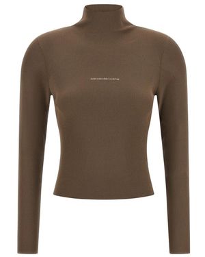 Alexander Wang Truien & Vesten ,Bruin ,Ribbed Logo Turtleneck