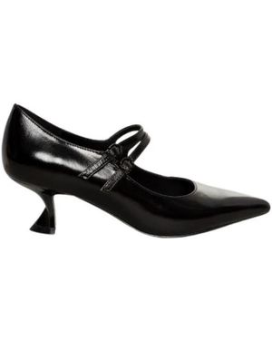Jeannot Schoenen ,Zwart ,Leer Zwarte Lakleren Hakken Met Dubbele Bandjes
