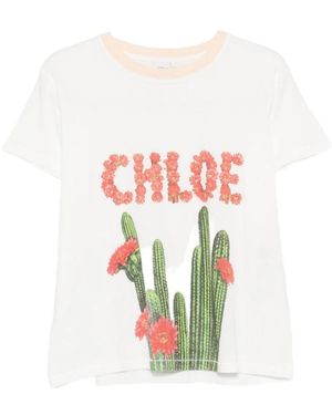 Chloé T-Shirt Met Cactus-Print - Wit