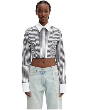 Sportmax Gestreepte Cropped Katoenen Blouse - Grijs