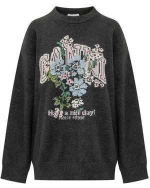 Ganni Oversized Pullover Mit Langen Ärmeln - Schwarz