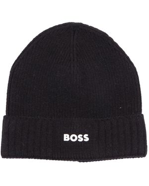 HUGO Gerippte Beanie Mit Gummi-Logo - Schwarz