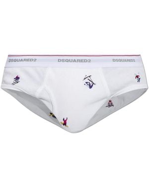 DSquared² Ondergoed ,Wit ,Katoen Katoenen Slip Met Kleurrijke Borduursels