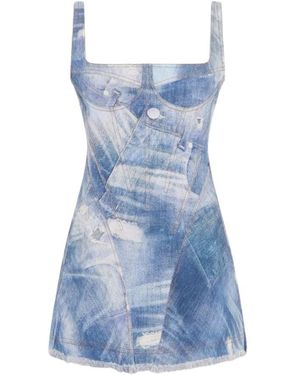 Roberto Cavalli Denim Patch Print Mini Jurk - Blauw