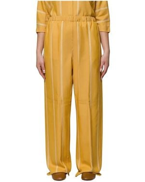 Cruna Broeken ,Geel ,Fluid Wijde Broek Met Elastische Tailleband