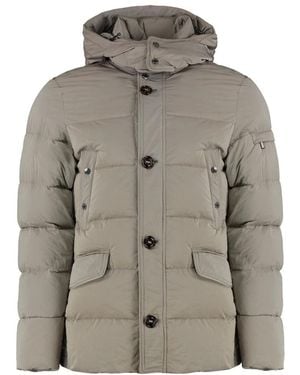 Moorer Lange Gewatteerde Jas Met Capuchon En Zakken - Grijs