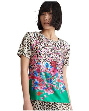 Liu Jo Tops ,Veelkleurig ,T-Shirt Met Korte Mouwen En Bloemige Dierenprint - Meerkleurig