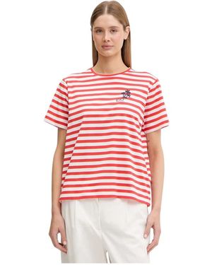 EA7 Gestreepte T-Shirt - Rood