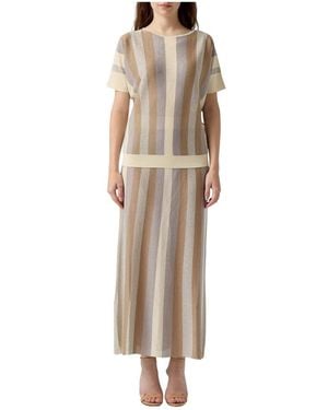 Le Tricot Perugia Girocollo Righe Lurex - Natur