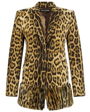 Roberto Cavalli Single-Breasted Blazer Met Jaguarprint - Bruin