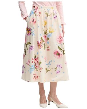 Ouí Rokken ,Veelkleurig ,Katoen Bloemen A-Lijn Midi Rok - Roze