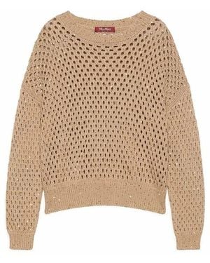 Max Mara Truien & Vesten ,Bruin ,Katoen Mstgeyser Gebreide Trui Met Ronde Hals - Naturel