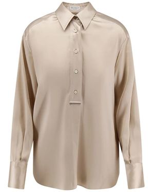 Brunello Cucinelli Monili-Ketting Satijnen Blouse - Naturel