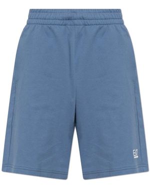 EA7 Korte Broeken ,Blauw ,Katoen Sweatshorts Met Bedrukt Logo