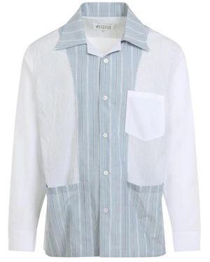 Maison Margiela Overhemden ,Wit ,Katoen Patchwork Pinstripe Shirt - Blauw