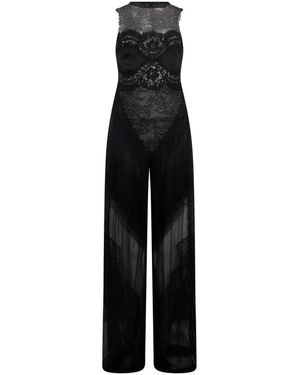 Alberta Ferretti Jumpsuits & Playsuits ,Zwart ,Leer Geborduurde Jumpsuit