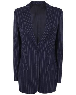 Tom Ford Corded Chalkstripe Wool Single Breasted Western Jacket - Blauw