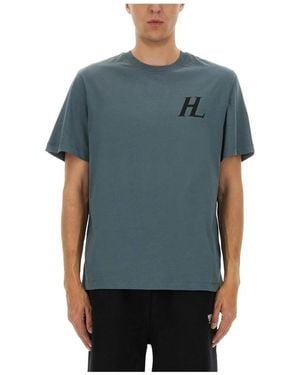 Helmut Lang Tops ,Blauw ,Katoen Logo T-Shirt