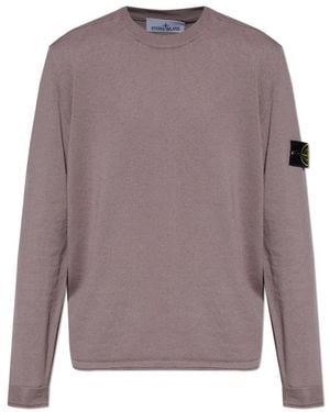 Stone Island Truien & Vesten ,Paars ,Katoen Trui Met Ronde Hals - Grijs