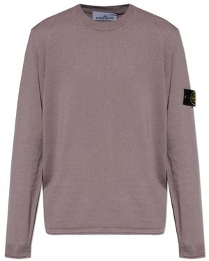 Stone Island Truien & Vesten ,Paars ,Katoen Trui Met Ronde Hals - Grijs