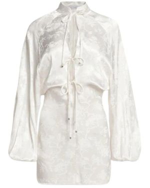 WEILI ZHENG Orientalisches Damast Mini Kleid Mit Schleifendetail - Weiß