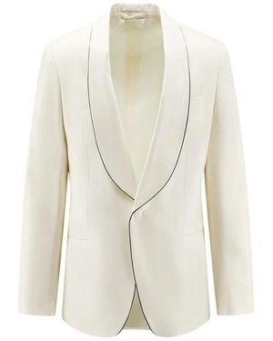 Lardini Kostuums ,Wit ,Wol Wolmix Blazer Met Contrasterende Biezen