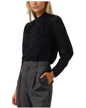 Scotch & Soda Overhemden ,Blauw ,Mock Neck Blouse Met Open Rug - Zwart