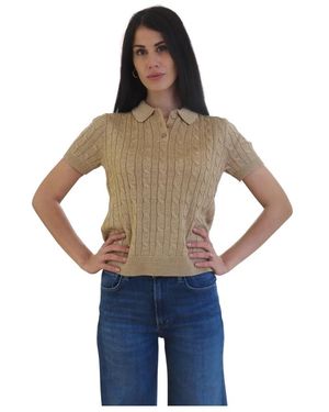Ralph Lauren Truien & Vesten ,Bruin ,Katoen Metallic Cable-Knit Polo Sweater - Blauw