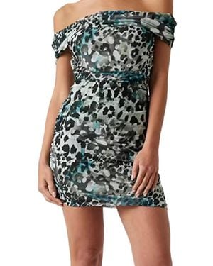 Guess Off Shoulder Veridana Dress Aquarelle Leopar - Groen