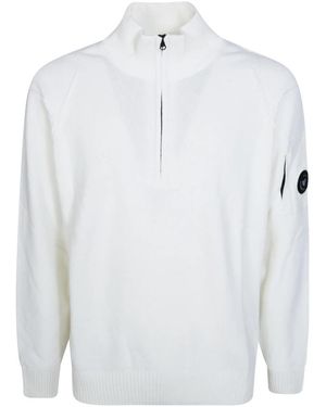 C.P. Company Pullover Mit Halbem Reißverschluss Aus Lammwolle Grs - Weiß