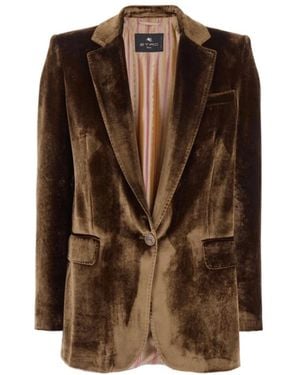 Etro Single-Breasted Jacket With Notched Revers - Brown