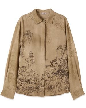 Oltre Overhemden ,Bruin ,Viscose Crêpe Blouse Met Dessin - Naturel
